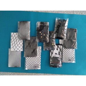 Fishnet Hose Black OS Garter Thigh High & Pantyhose Group of 11 PCs Gorp NWT‎